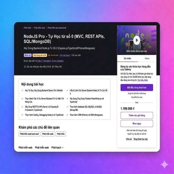 NodeJS Pro - Tự Học từ số 0 (MVC, REST APIs, SQL/MongoDB) - Hỏi Dân IT