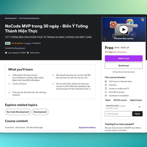 NoCode MVP trong 30 ngày - Biến Ý Tưởng Thành Hiện Thực